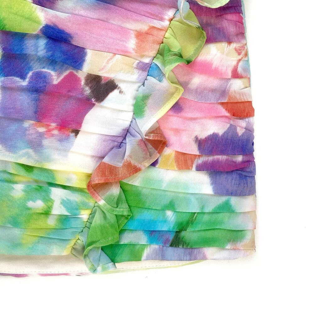 Zara Watercolor Ruffle Mini Skirt Y2K Pastel Floral Bodycon Summer Vacation NEW - Picture 4 of 15